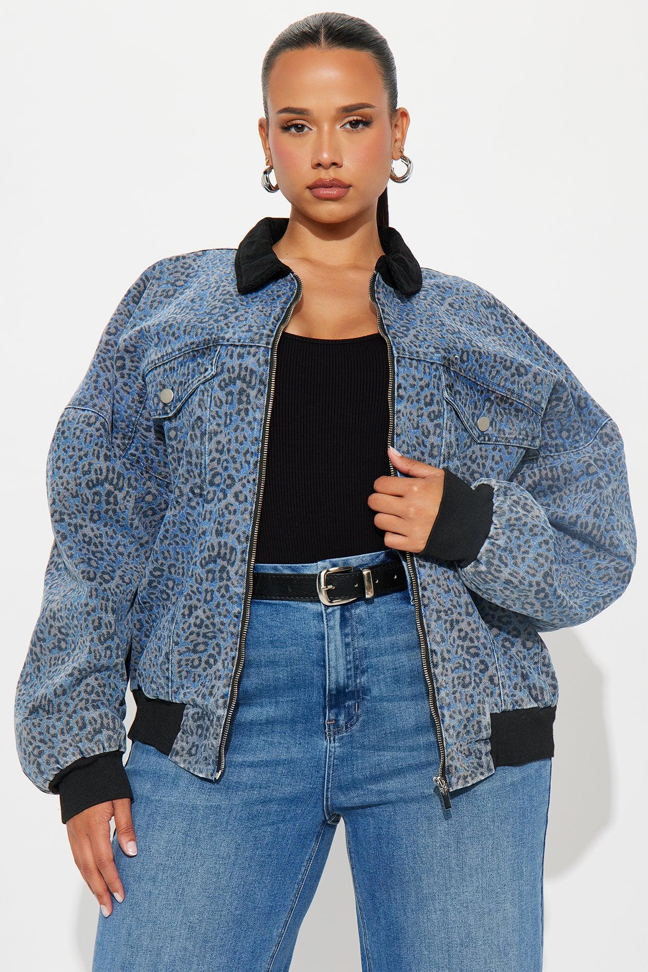 Spotted Out Oversized Denim Bomber Jacket - Medium Wash Product Image