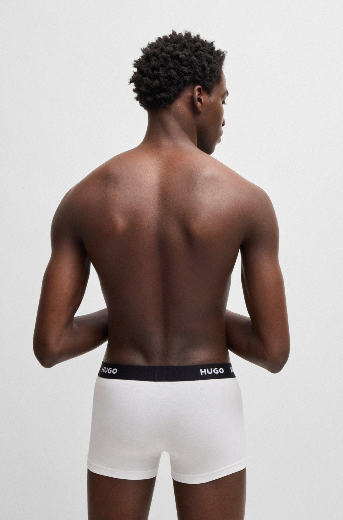 HUGO - Three-pack of stretch-cotton trunks with logo waistbands - White Product Image