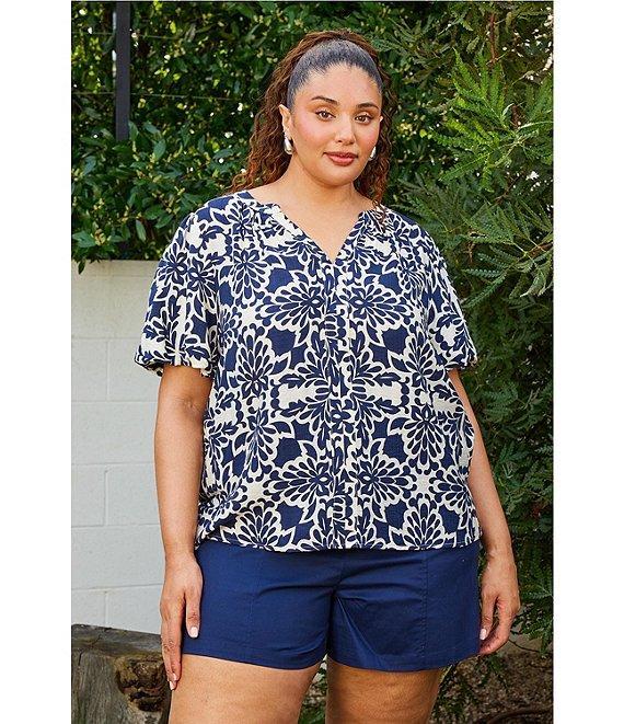Skies Are Blue Plus Size Bubble Short Sleeve Blouse Product Image