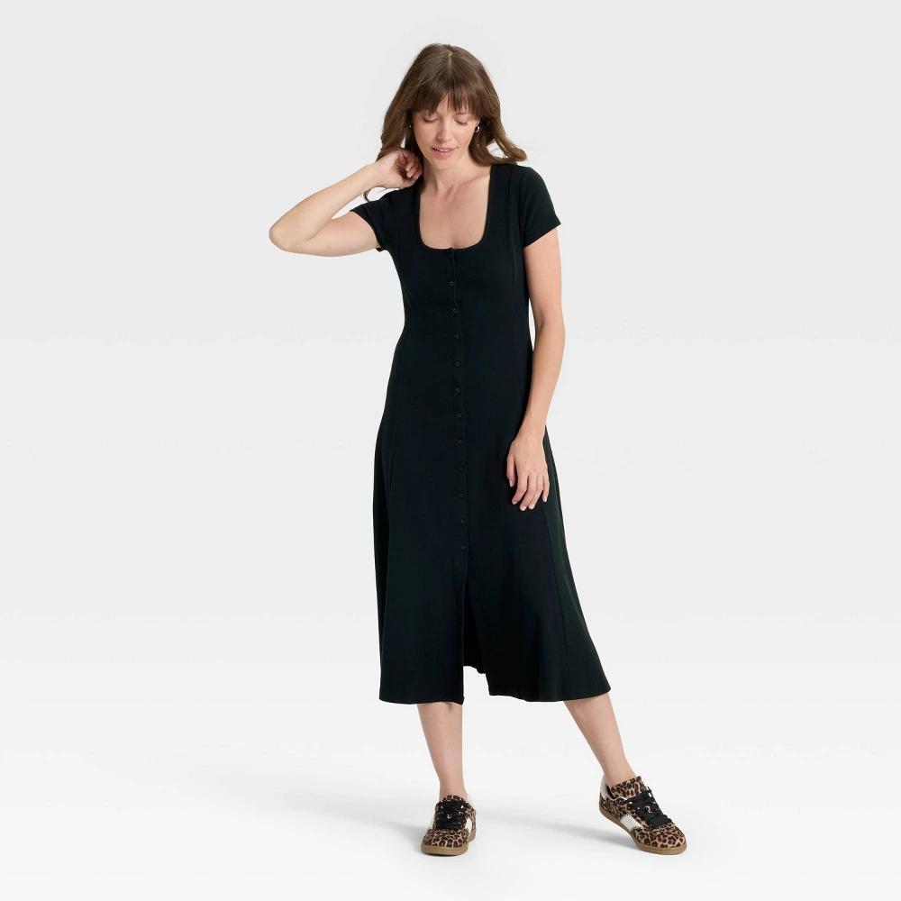 Women's Short Sleeve Knit Button-Front Midi A-Line Dress - Universal Thread™ Product Image