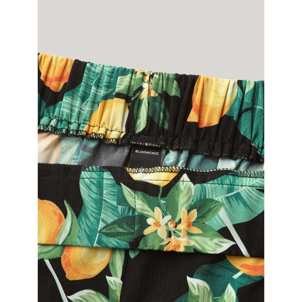 Plus Size Citrus Print Wide-Leg Pants Women BlackFlower Casual Wide Leg Mid Rise Everyday-Casual Pants BloomChic 18-20/2X Product Image