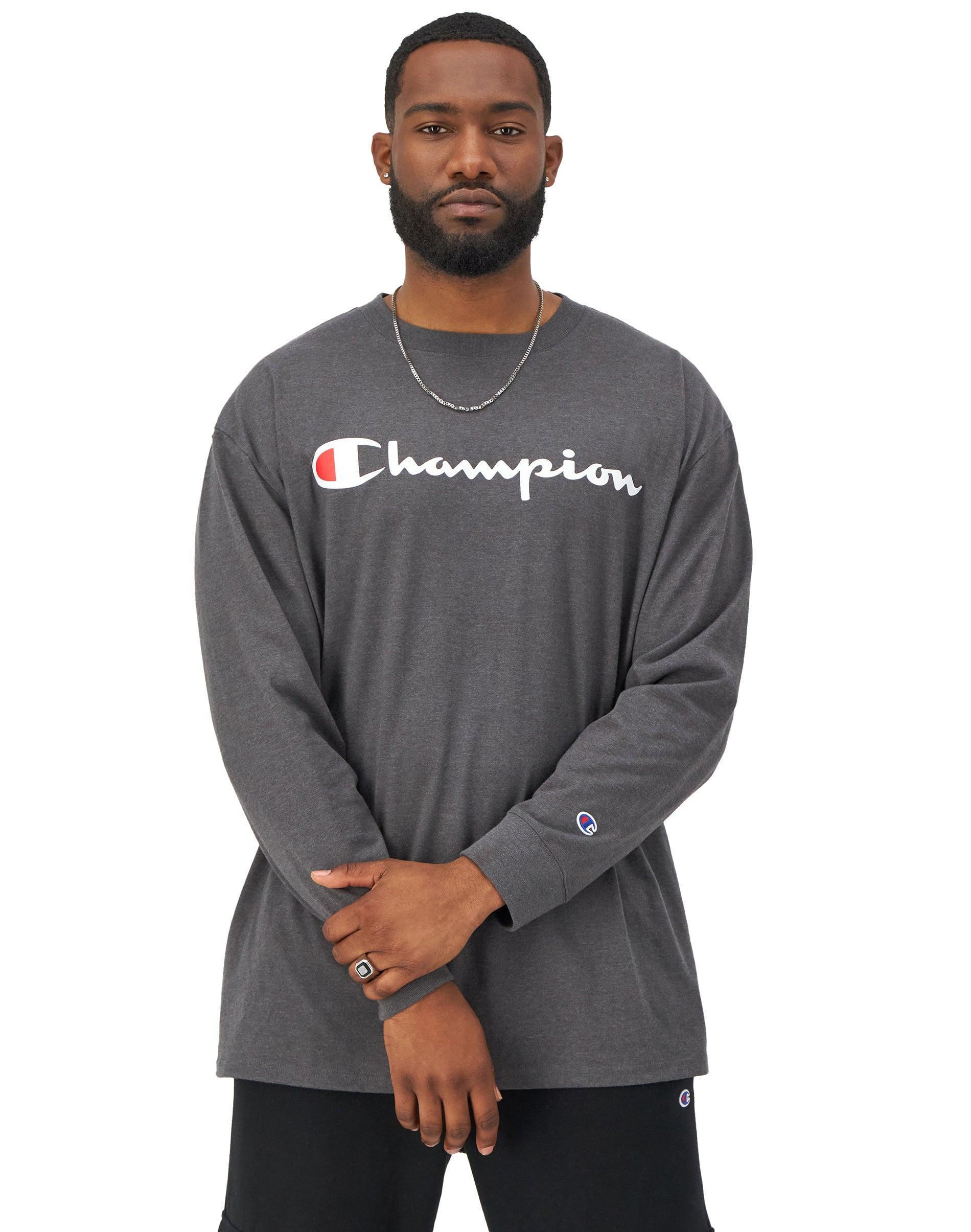 Mens Champion Classic Graphic Long-Sleeve T-Shirt, Script Logo (Big & Tall) White LT Product Image