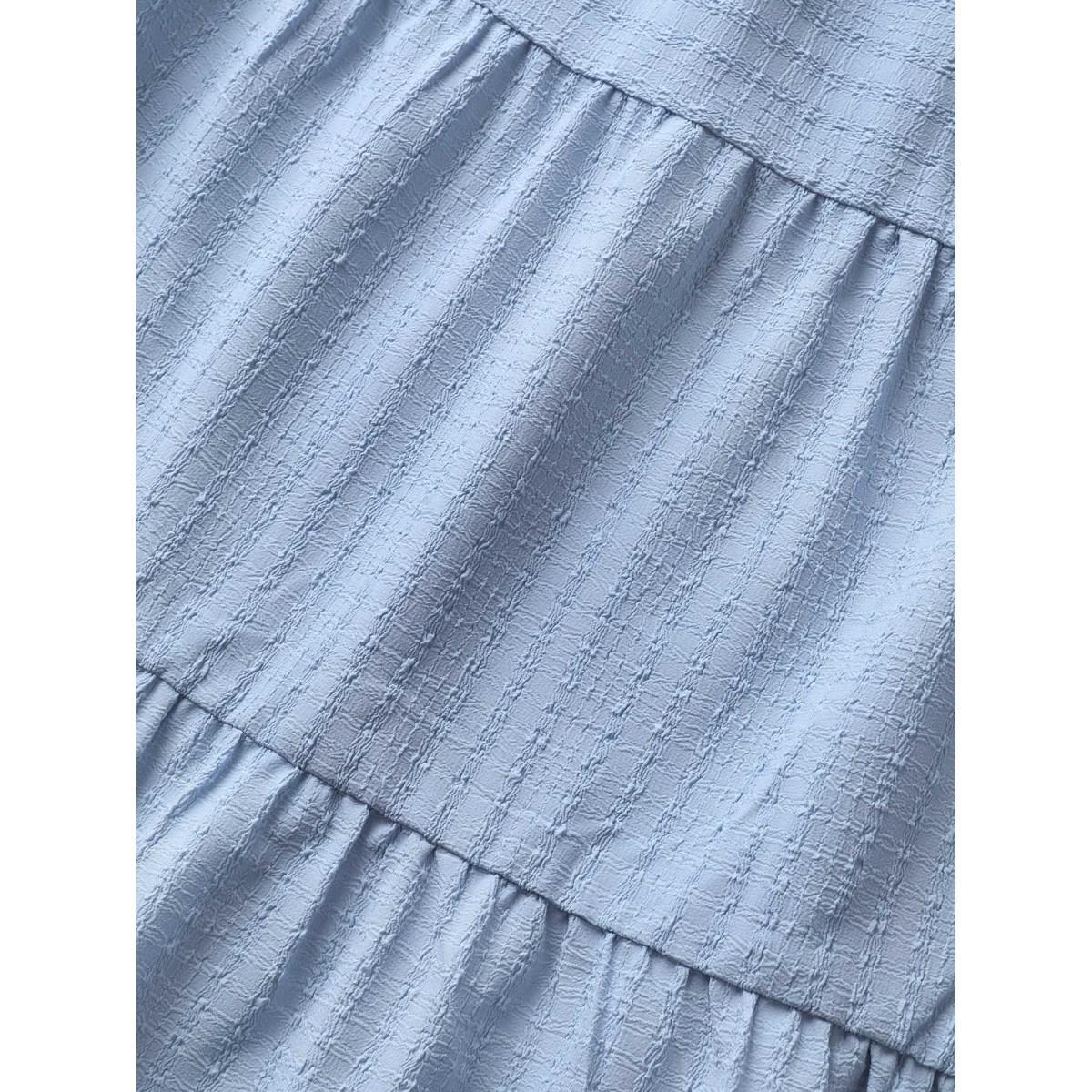 Plus Size Plain Textured Ruffle Layered Hem Belted Dress LightBlue Women Resort Texture Non Sleeveless Curvy Midi Dress BloomChic 12/L Product Image