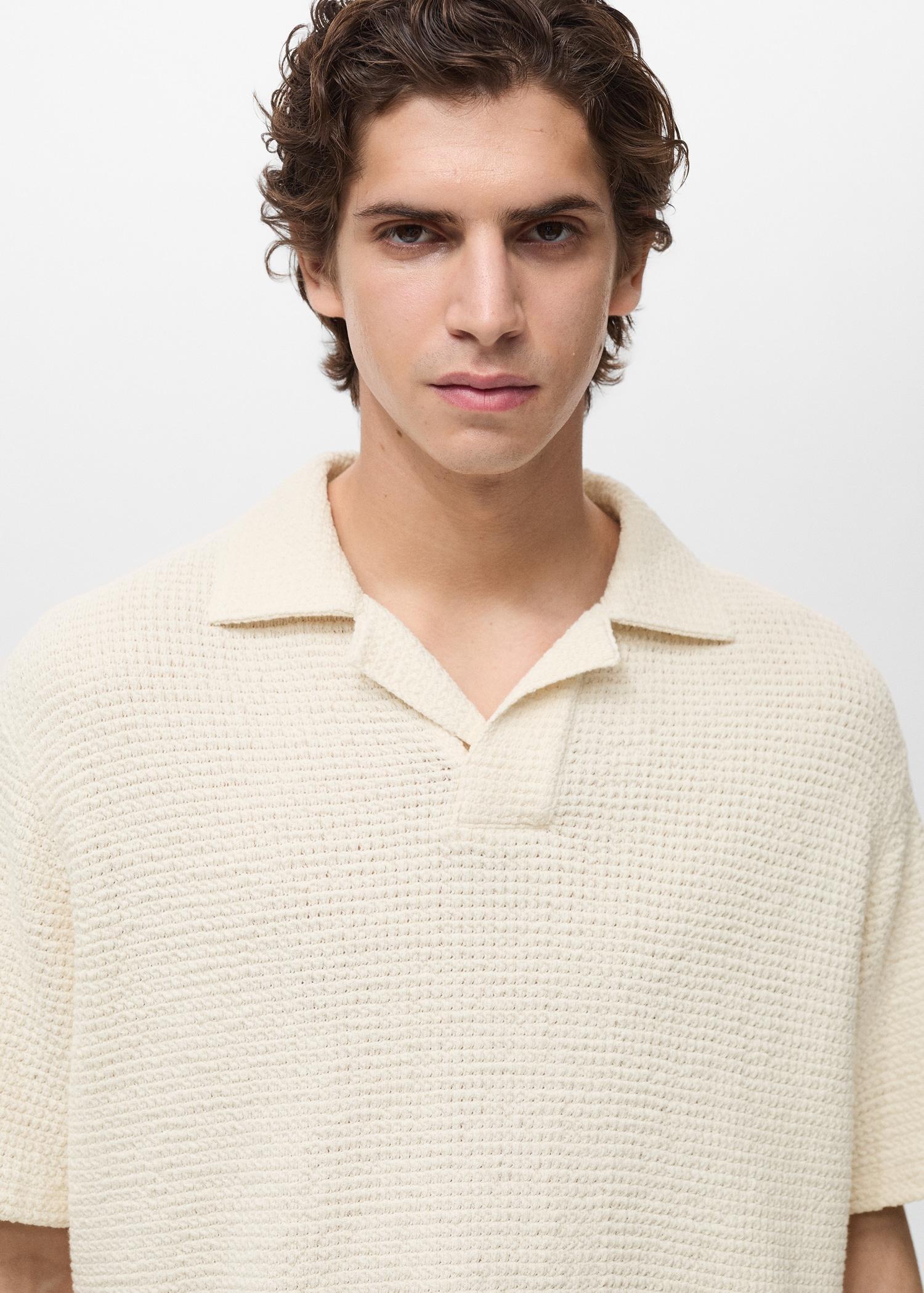 Crochet cotton polo shirt - Men | MANGO USA Product Image