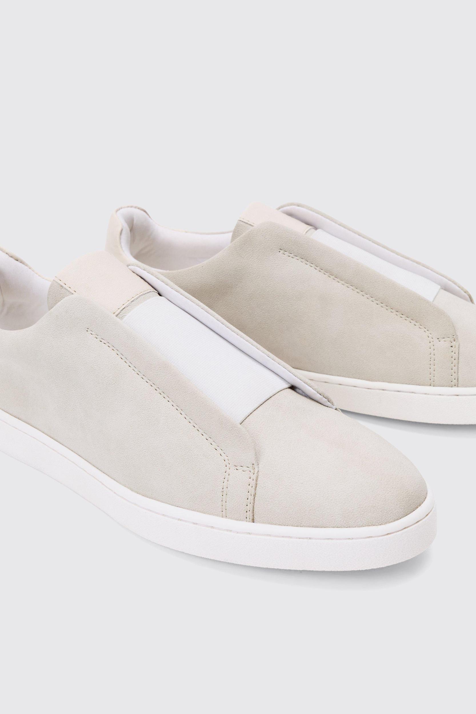Faux Suede Sneakers In Stone | boohooMAN USA Product Image