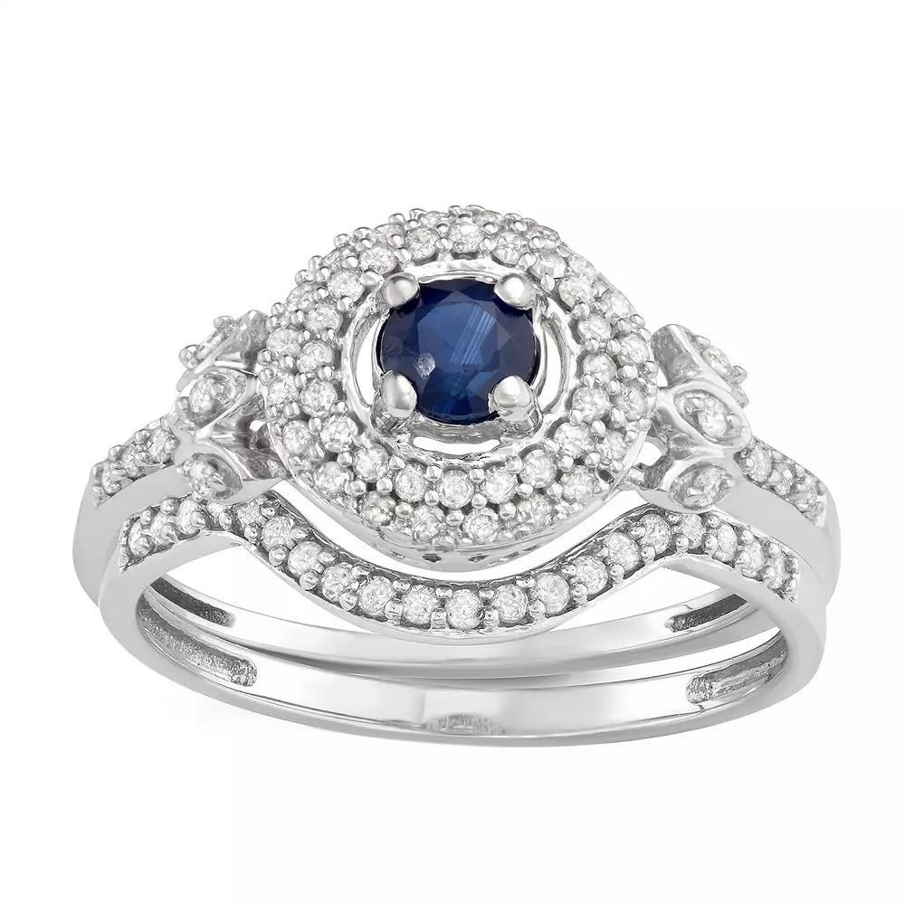 14k White Gold Gemstone & 5/8 Carat T.W. Diamond Engagement Ring, Women's, Size: 6, Blue Blue Product Image