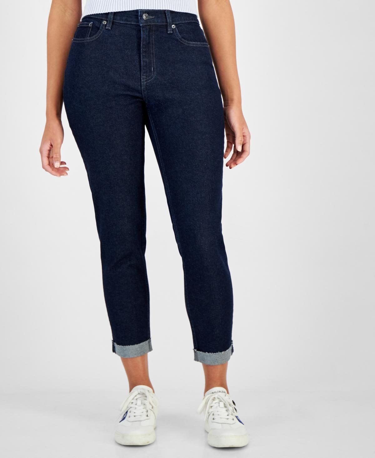 Calvin Klein Jeans Womens Ribbed Quarter Button Polo Shirt Mid Rise Tapered Slim Jeans Product Image