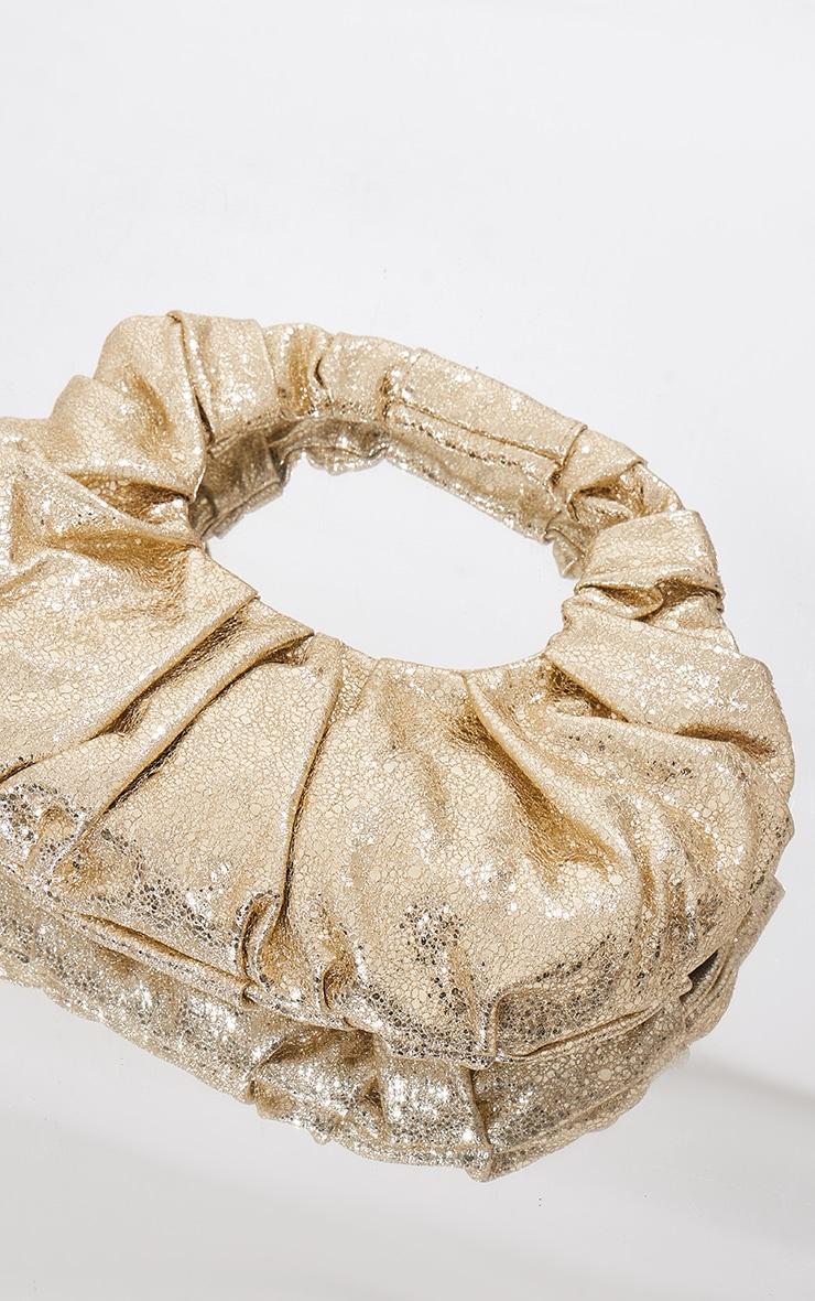 Gold Crinkle Pu Ruched Handle Handbag Product Image