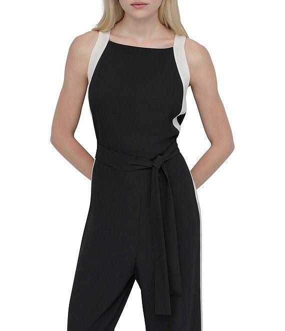 DKNY by Donna Karan Square Neck Color Block Twill Jumpsuit Product Image
