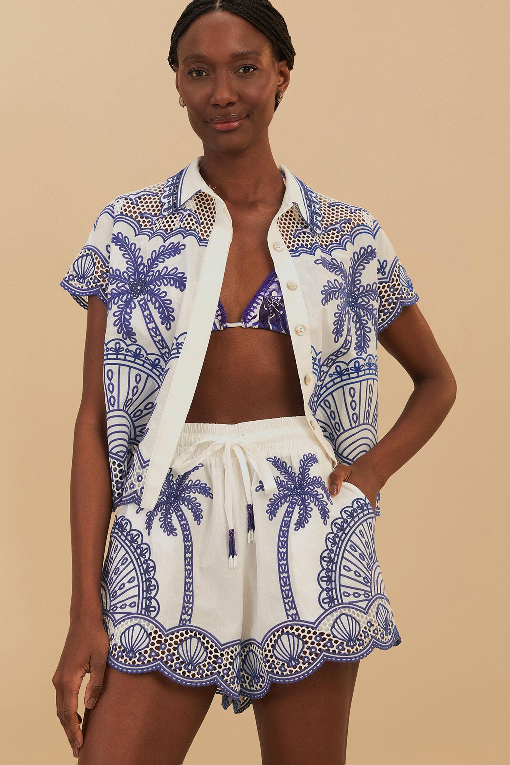 Blue Palm Trees Richelieu Short, OFF-WHITE / XL Product Image