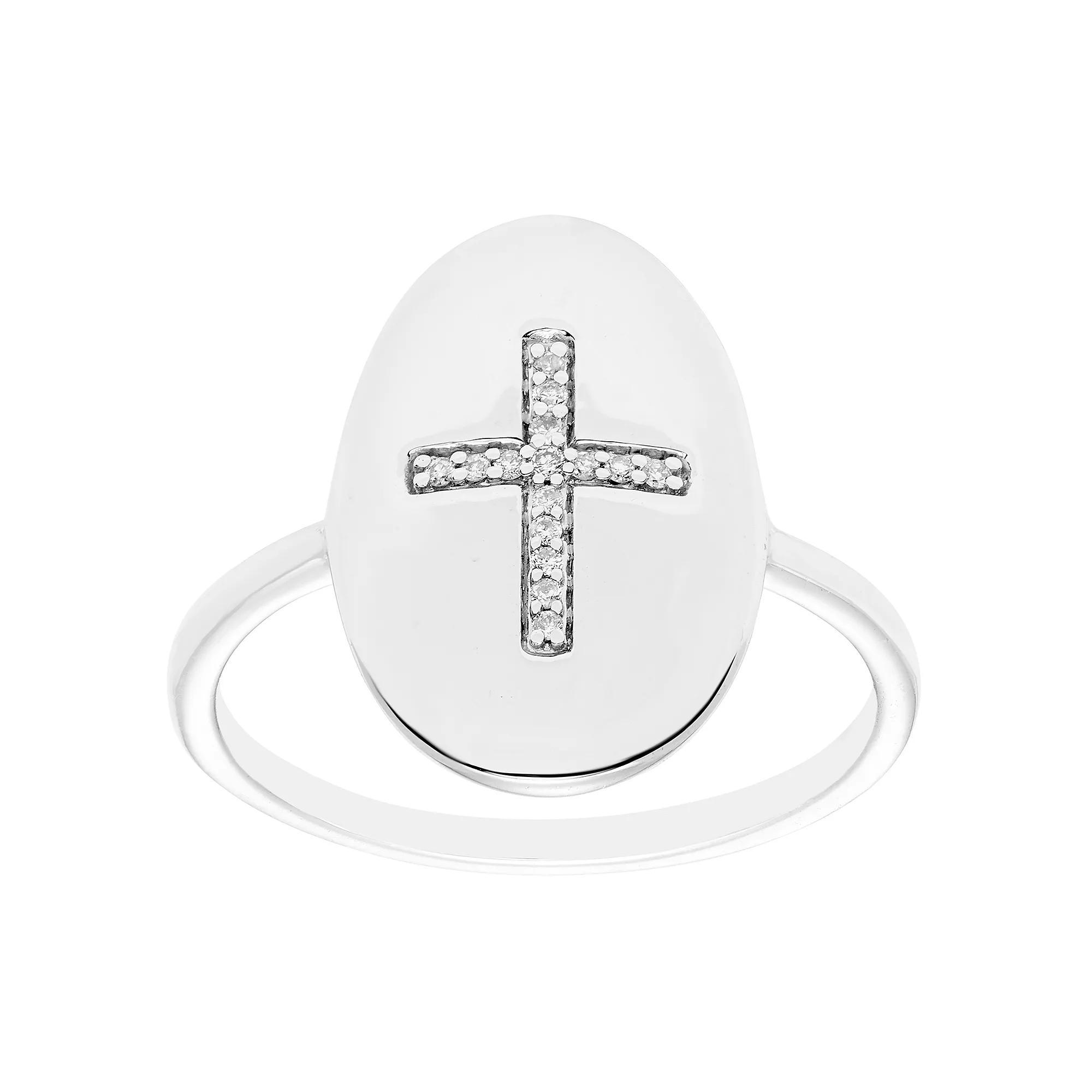 Boston Bay Diamonds Sterling Silver Diamond Accent Cross Signet Ring, Womens Product Image