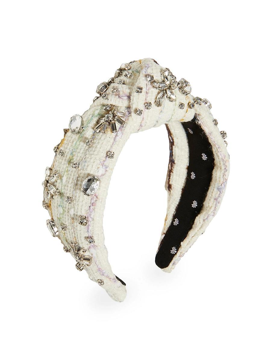 Womens Knotted Crystal-Embellished Tweed Headband Product Image