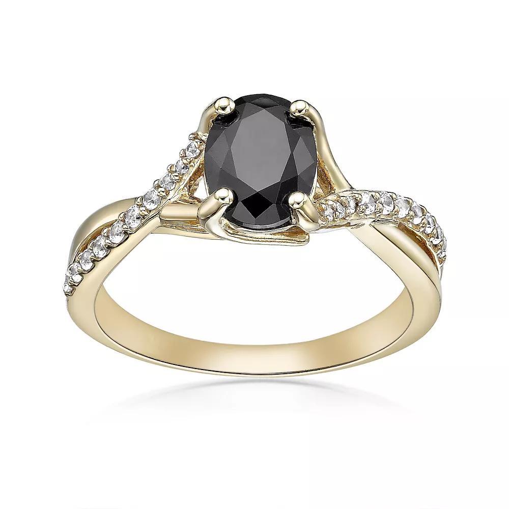 Gemminded 2 Micron Gold Over Silver Black Onyx & Lab-Created White Sapphire Ring, Women's, Size: 8, Gold Tone Product Image