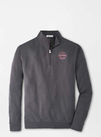 Peter Millar Mens Georgia National Champion Crown Comfort Interlock Quarter-Zip | Color: Iron | Size: S | UGA Product Image