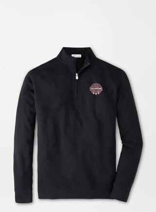 Peter Millar Mens Georgia National Champion Crown Comfort Interlock Quarter-Zip | Color: Black | Size: XL | UGA Product Image