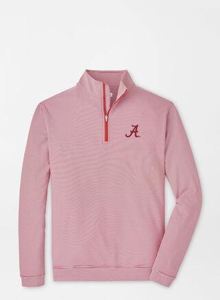 Peter Millar Mens Alabama Perth Sugar Stripe Performance Quarter-Zip | Color: Crimson / White | Size: M Product Image