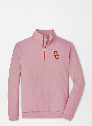Peter Millar Mens Southern California Sugar Stripe Performance Quarter-Zip | Color: Crimson / White | Size: S | USC Product Image