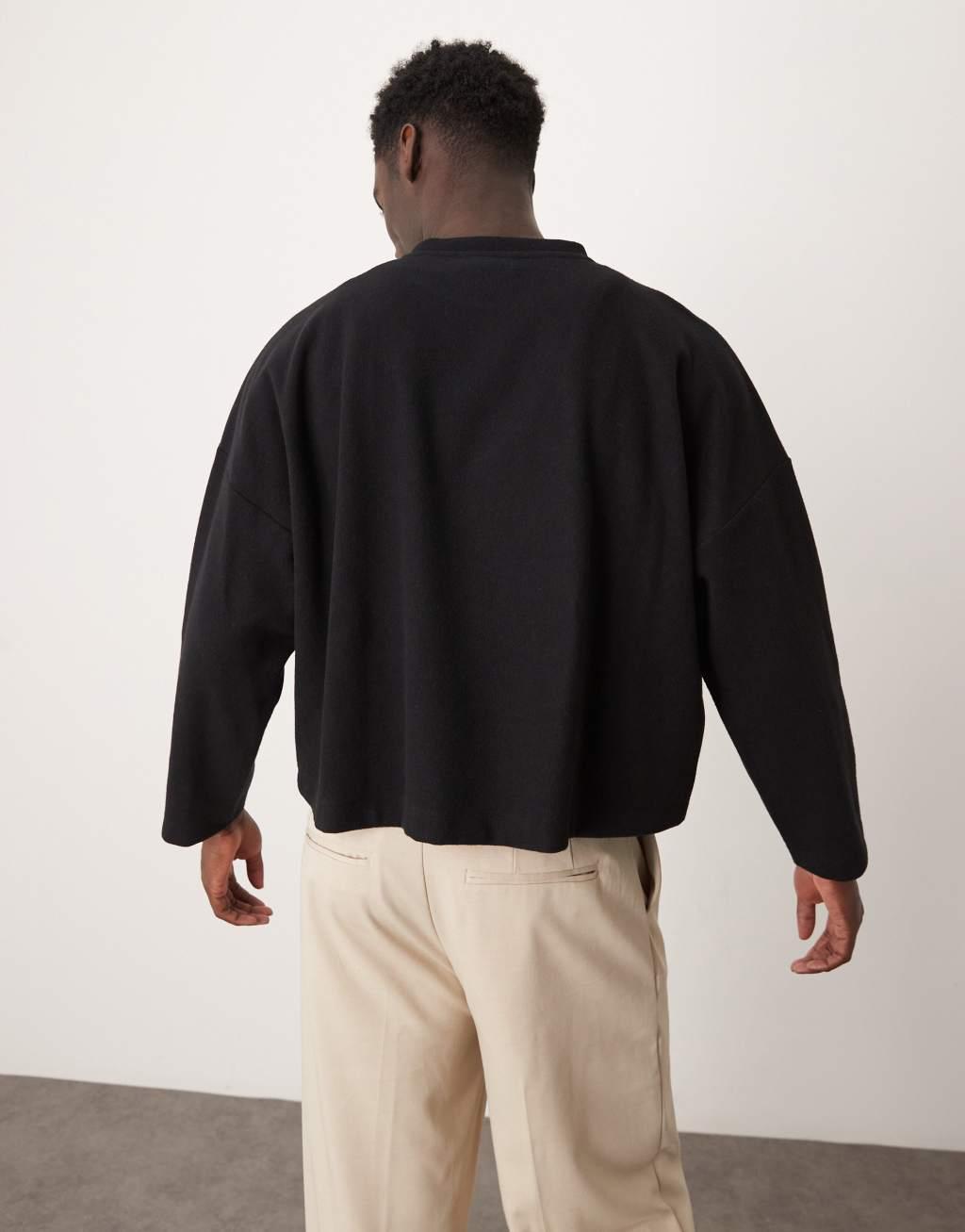 ASOS DESIGN super oversized cropped sweater in heavyweight brushed rib in black Product Image