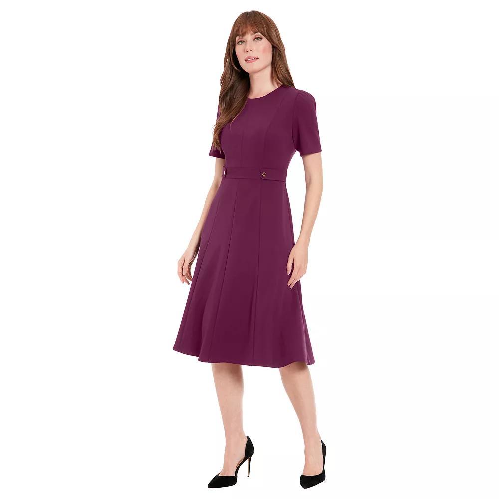 Women's London Times Solid Side Tab Fit & Flare Dress, Size: 12, Eggplant Product Image