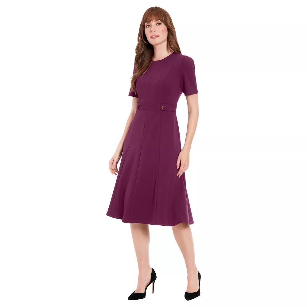 Women's London Times Solid Side Tab Fit & Flare Dress, Size: 12, Eggplant Product Image