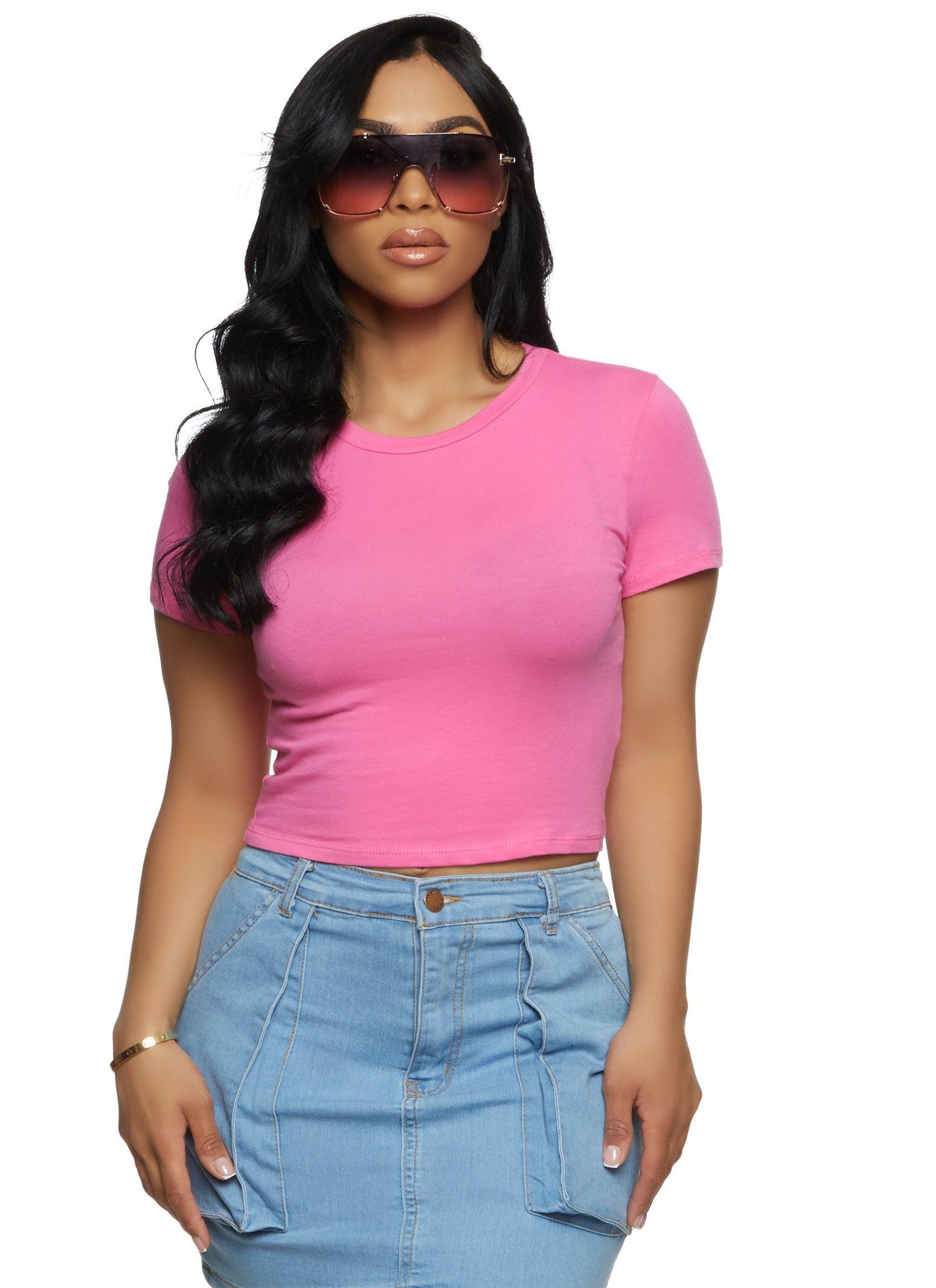 Womens Basic Crew Neck Cropped Tee Product Image