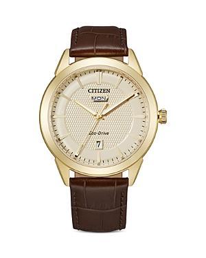 Citizen Eco-Drive Mens Day/Date Blue Dial Watch Brown Product Image