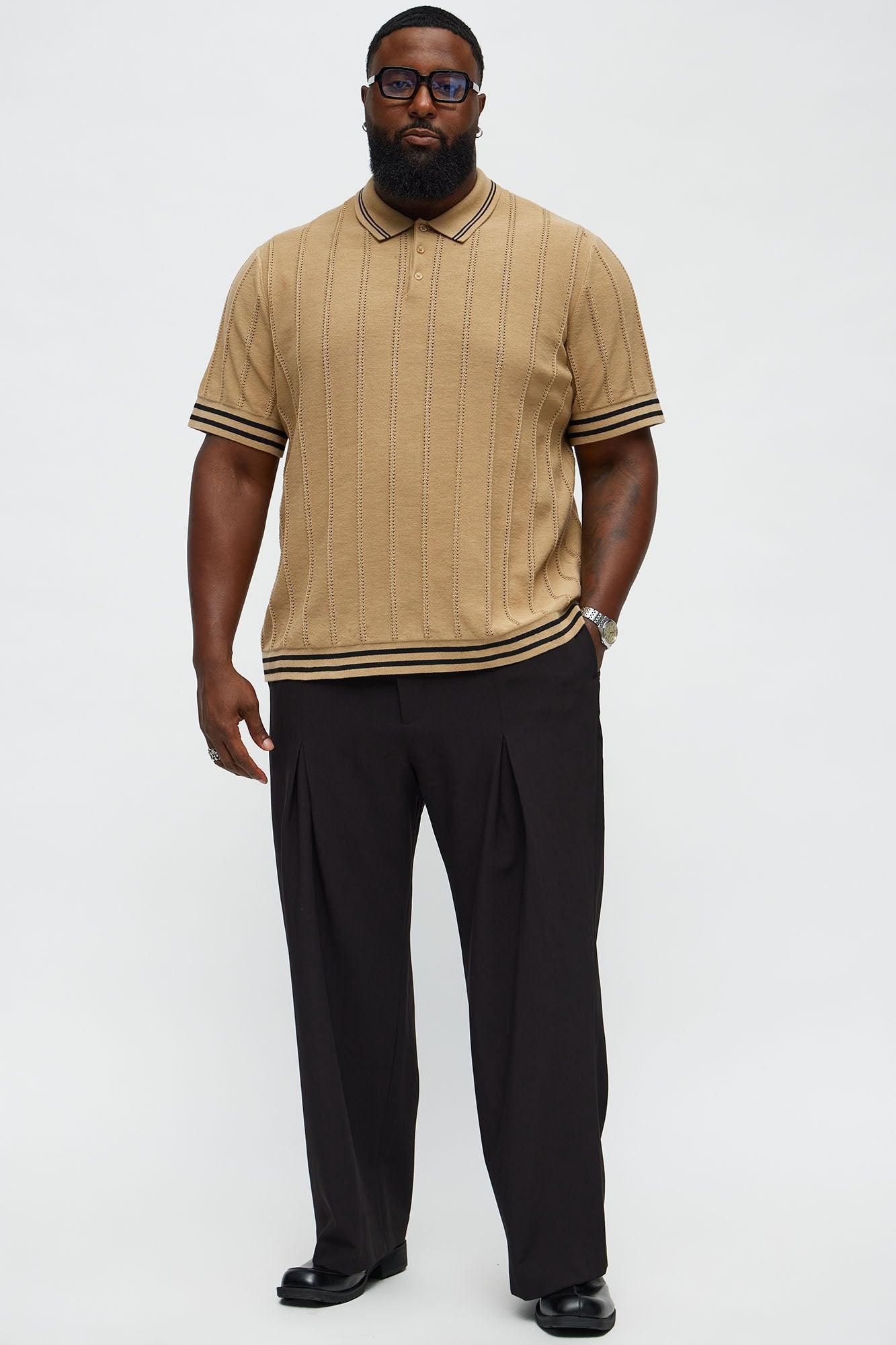 Grant Knitted Pointelle Sweater Polo - Tan/Multi Product Image
