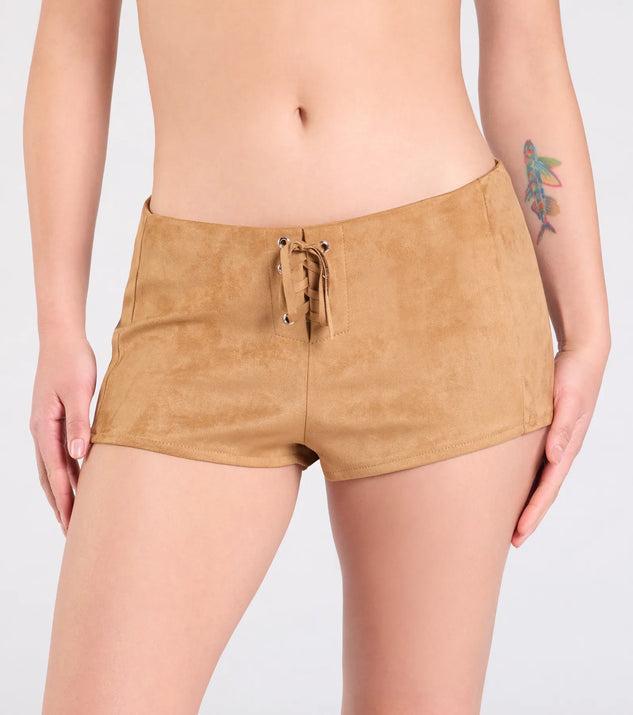 Sweet Beginnings Lace-Up Faux Suede Hot Shorts Product Image