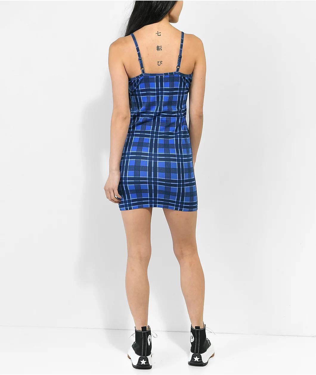 Broken Promises Leash Blue Plaid Tank Dress Product Image