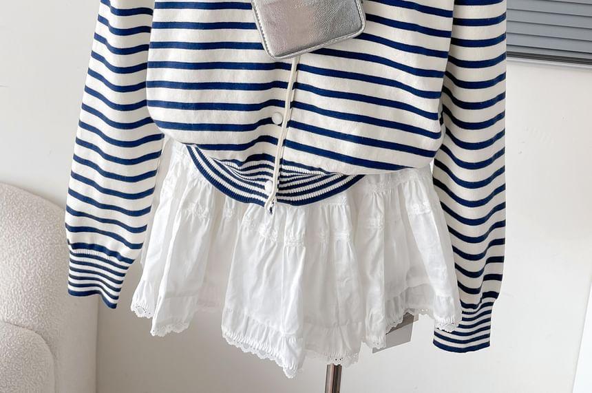 Round Neck Striped Cardigan Product Image