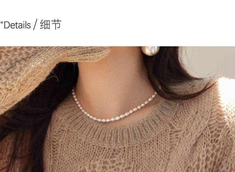 Crew Neck Plain Cable Knit Sweater Product Image