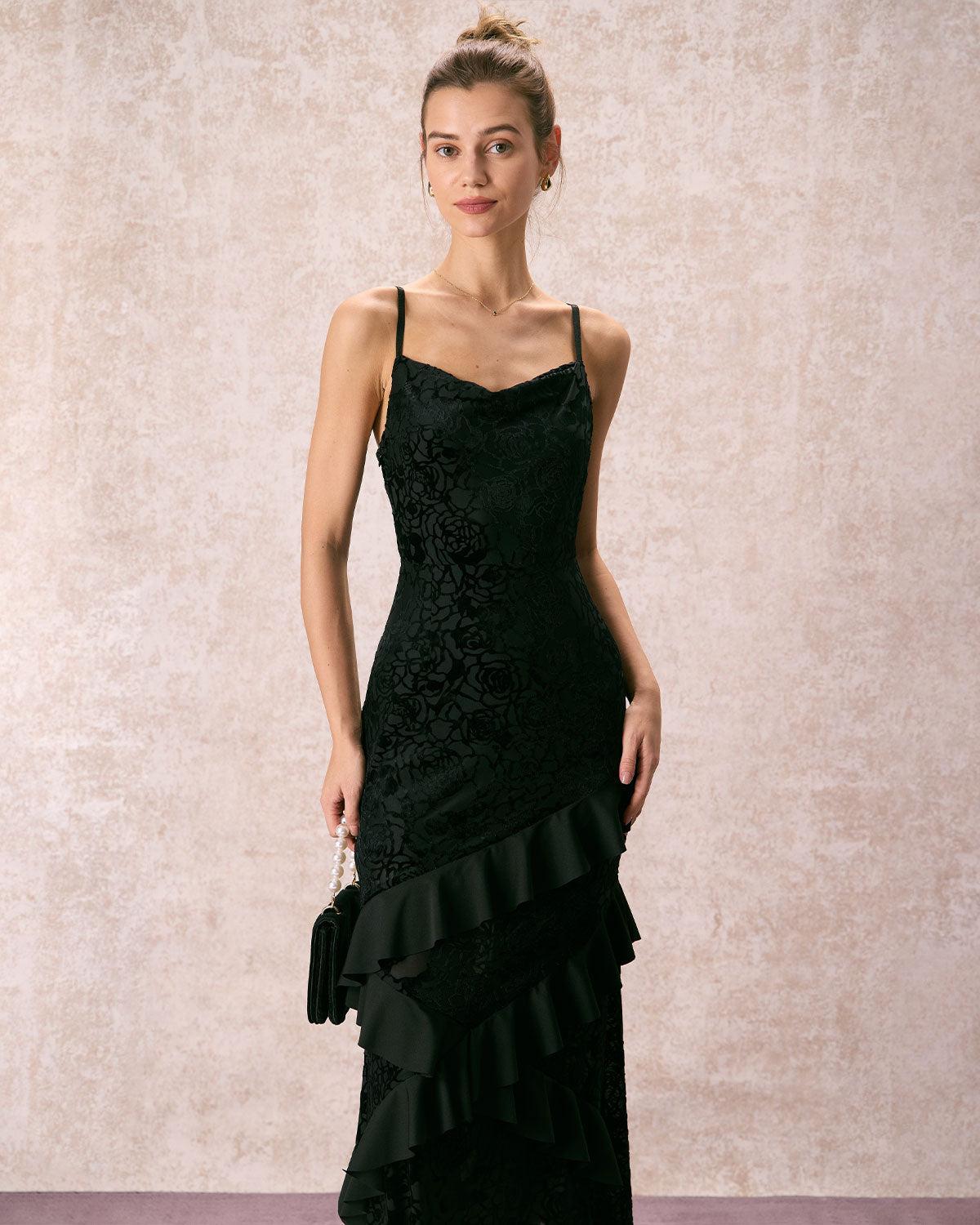 The Black V-Neck Ruffle Tiered Maxi Dress Product Image