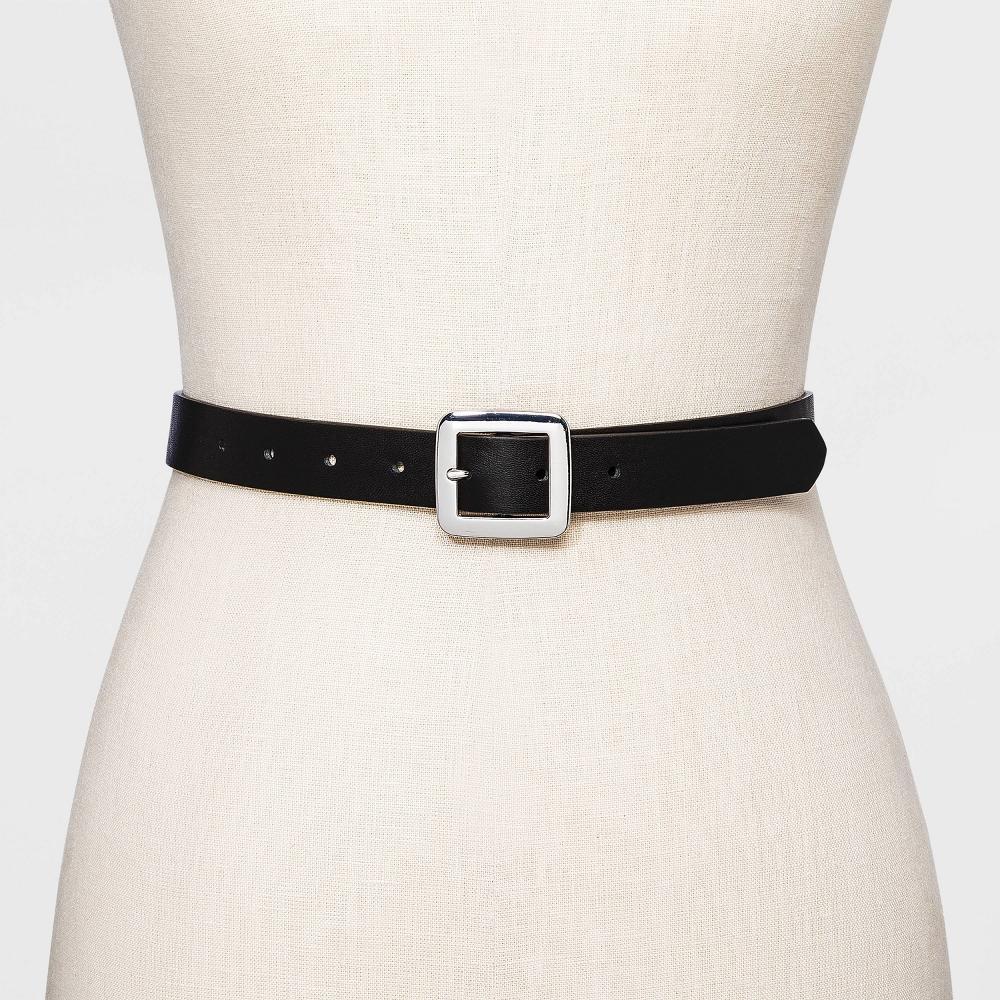 Women's Chunky Center Bar Belt - A New Day™ Black XXL: Buckle Closure, Solid Pattern, Full Lining, 51" Length Product Image