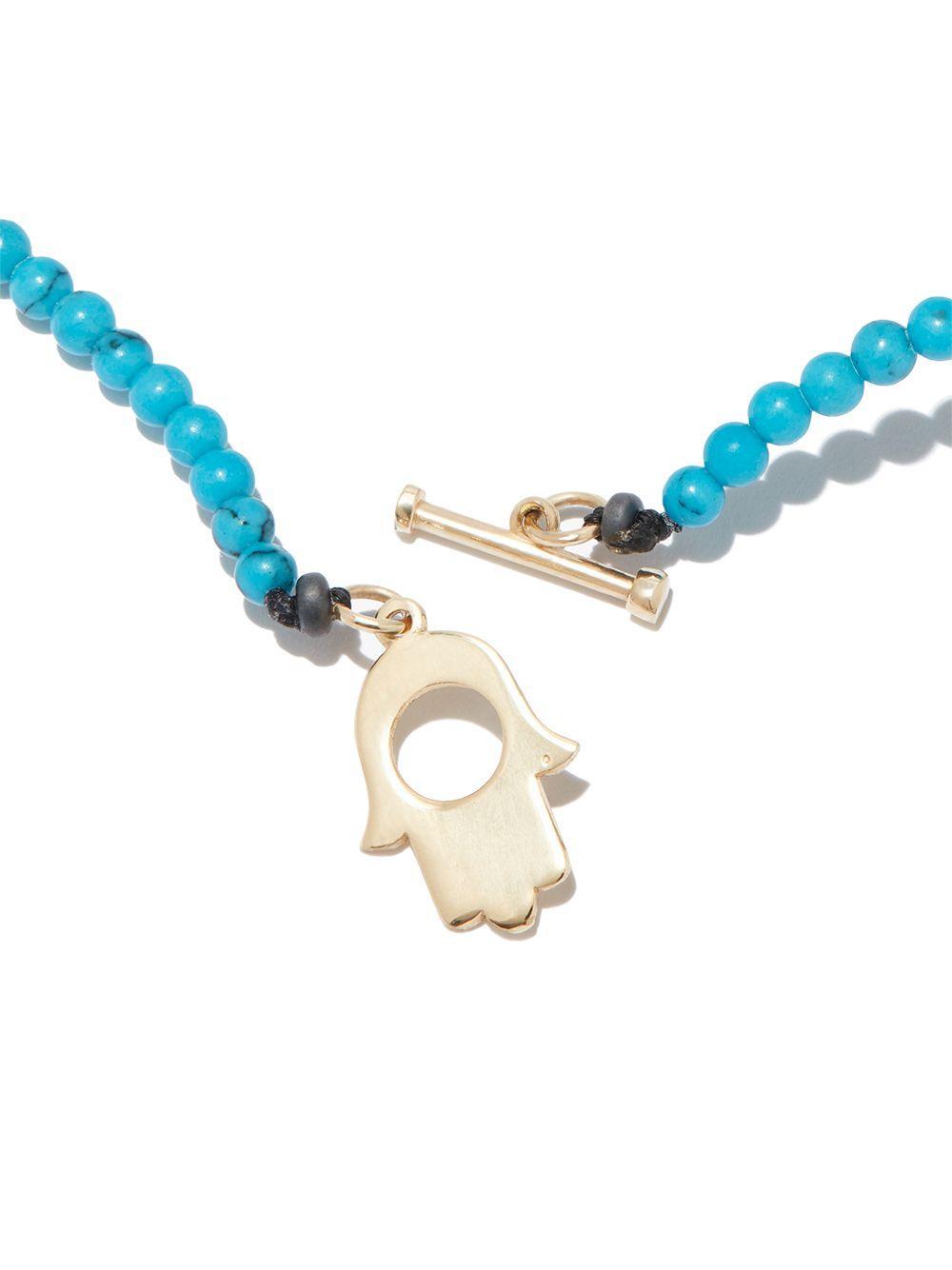 14kt yellow gold Hamsa turquoise necklace Product Image