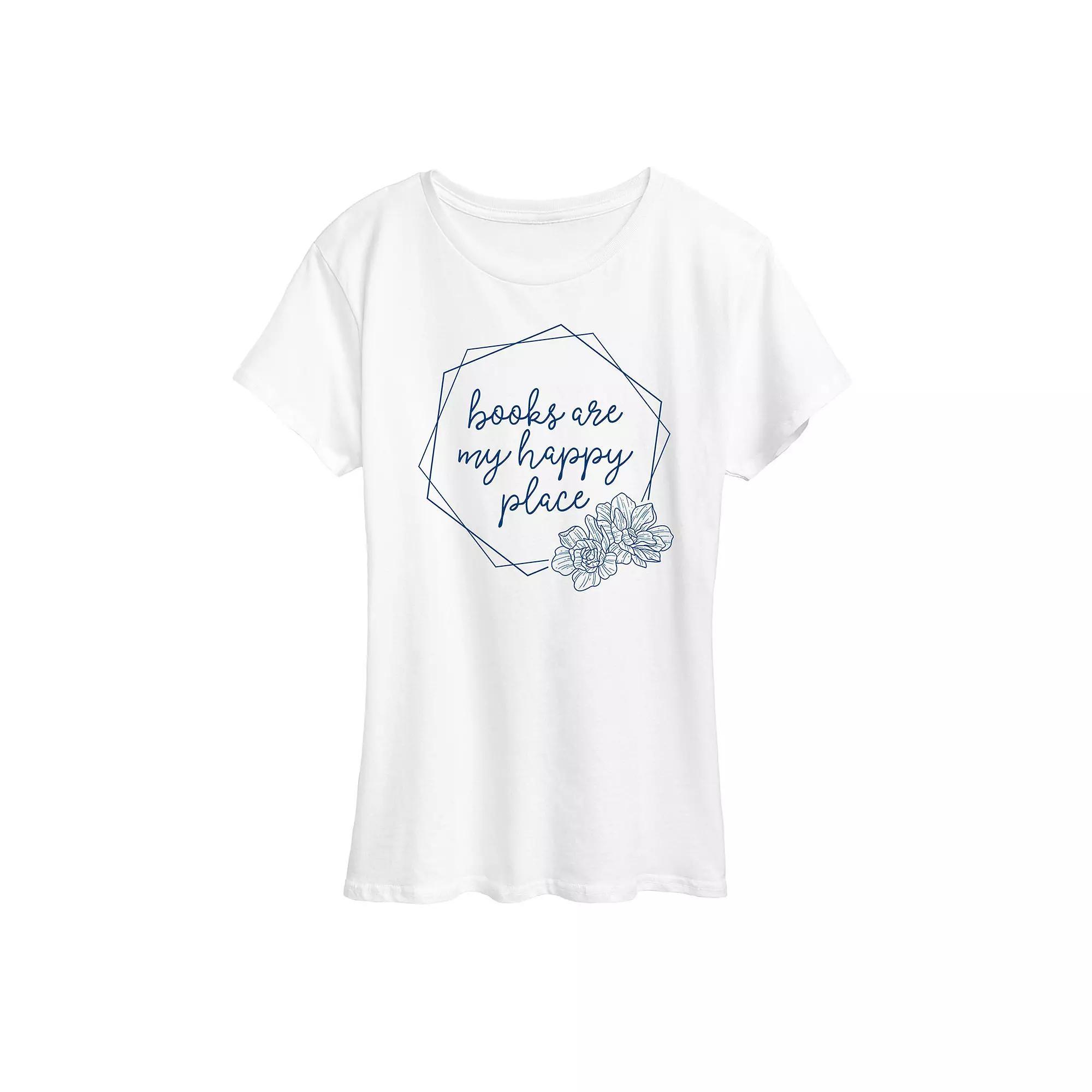 Women's Books Are My Happy Place Graphic Tee, Girl's, Size: Large, White Product Image