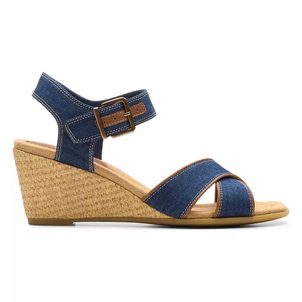 Clarks® Women's Emmalae Iris Wedge Sandals, Size: 11, Dark Blue Textile Product Image