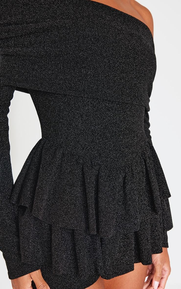 Black Glitter Bardot Long Sleeve Rara Romper Product Image