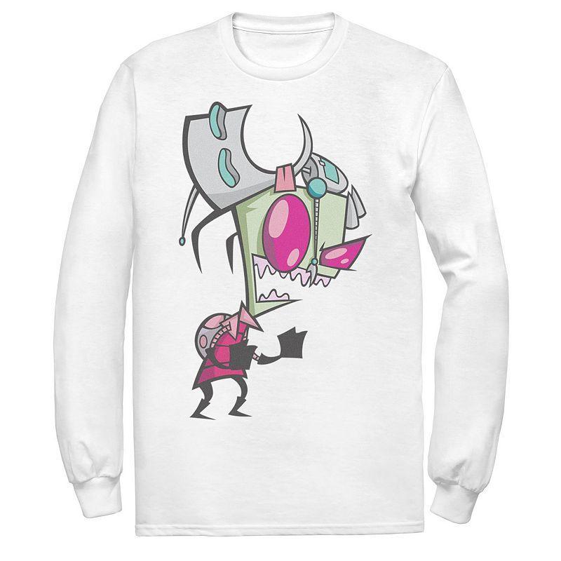 Men's Nickelodeon Invader Zim Menacing Laugh Tired Gir Portrait Long Sleeve Graphic Tee, Size: Large, Athletic Grey Product Image