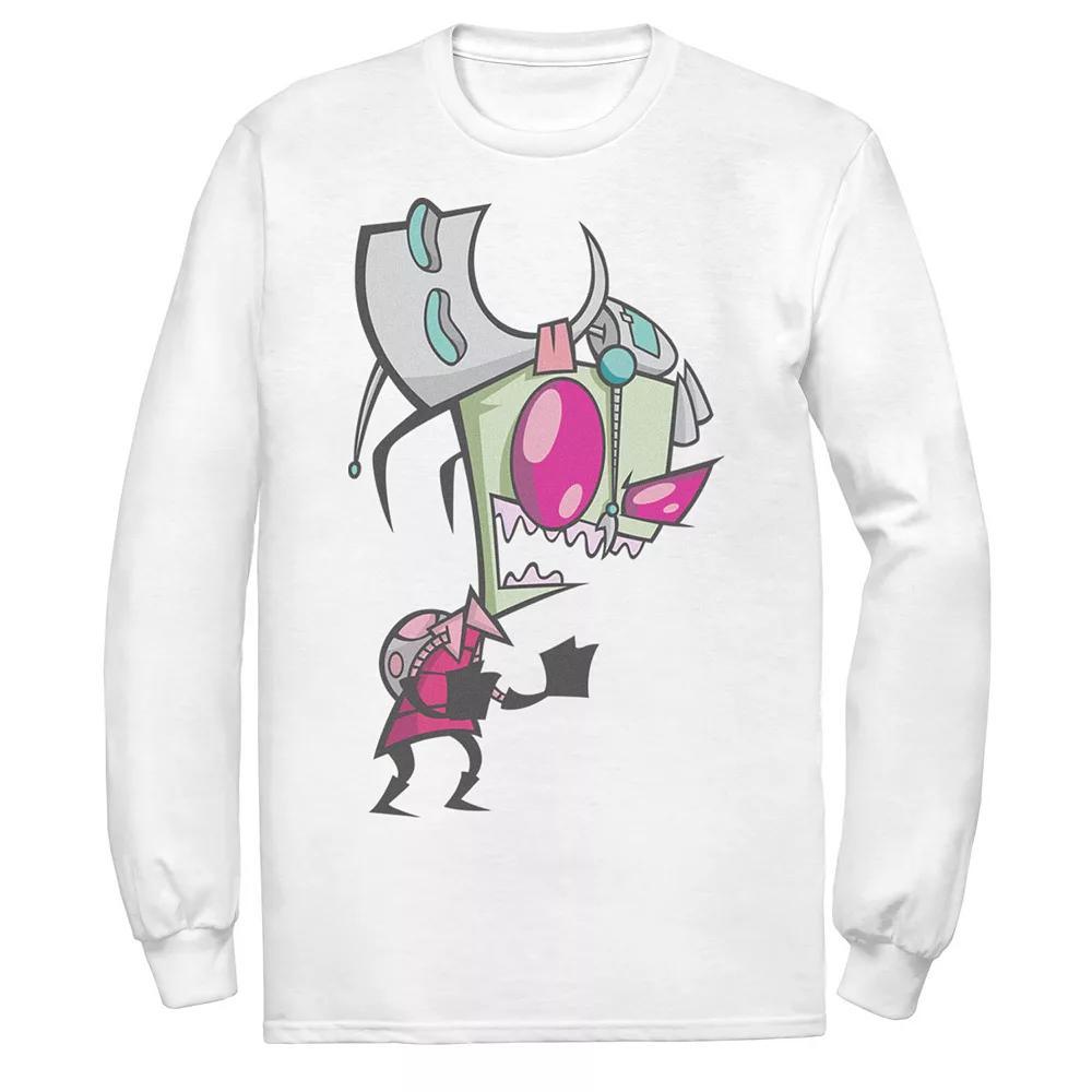 Men's Nickelodeon Invader Zim Menacing Laugh Tired Gir Portrait Long Sleeve Graphic Tee, Size: Large, Athletic Grey Product Image