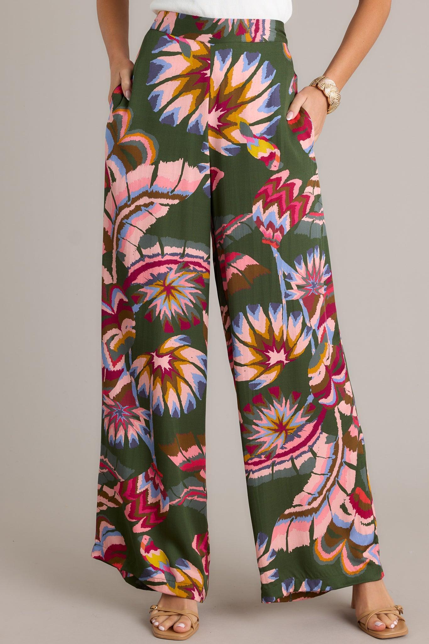 Secret Willow Green Multi Wide Leg Pants Product Image