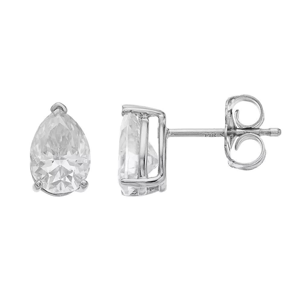 Radiant Fire 14k White Gold Pear Lab-Created Moissanite Stud Earrings, Womens Product Image