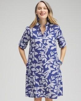 Linen Leaf Print Popover Dress Product Image