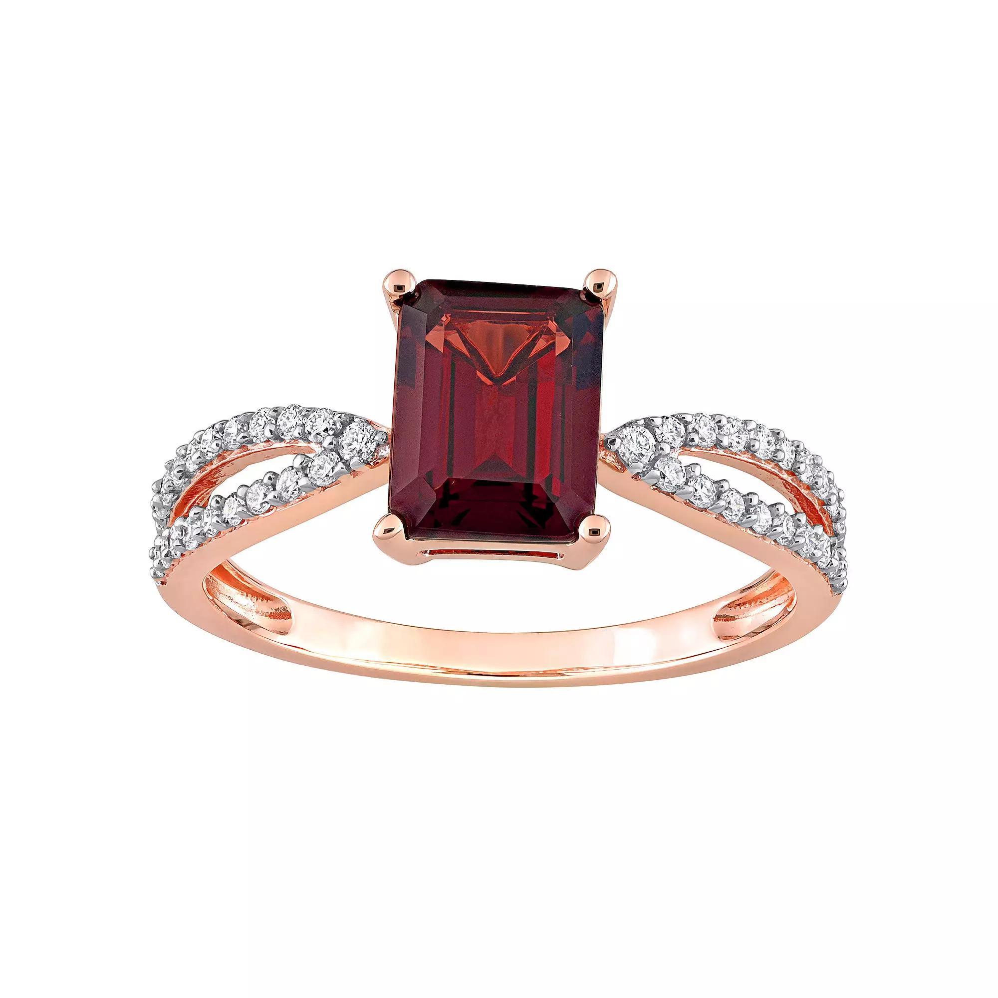 Stella Grace 14k Rose Gold Garnet & 1/5 Carat T.W. Diamond Crossover Engagement Ring, Womens 14k Rsgold Product Image