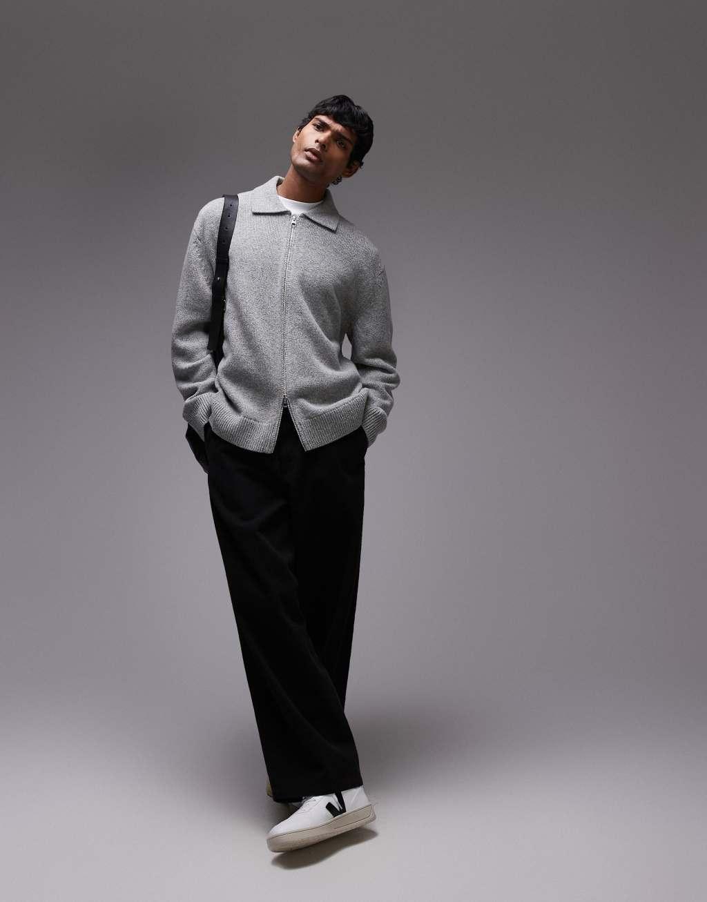 ARKET oversized cardigan with zip front in gray Product Image