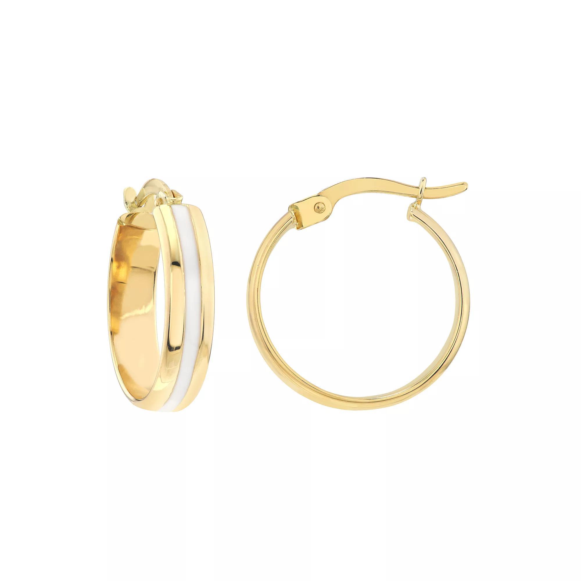 Color Romance 14k Gold Colored Enamel Stripe Hoop Earrings, Women's, White Product Image