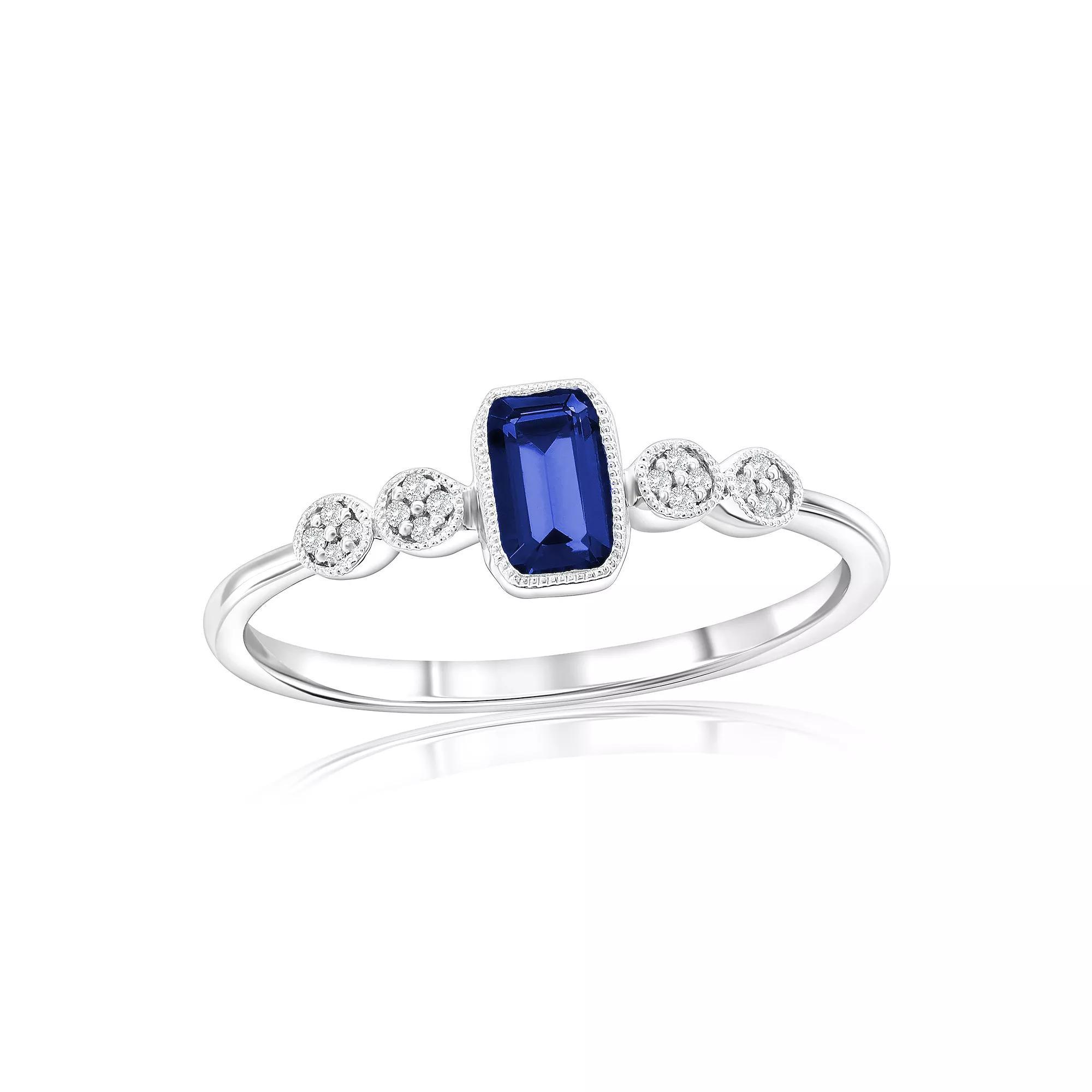 Divine Gold Sterling Silver Lab-Created Sapphire & Diamond Accent Ring, Women's, Size: 7 Product Image