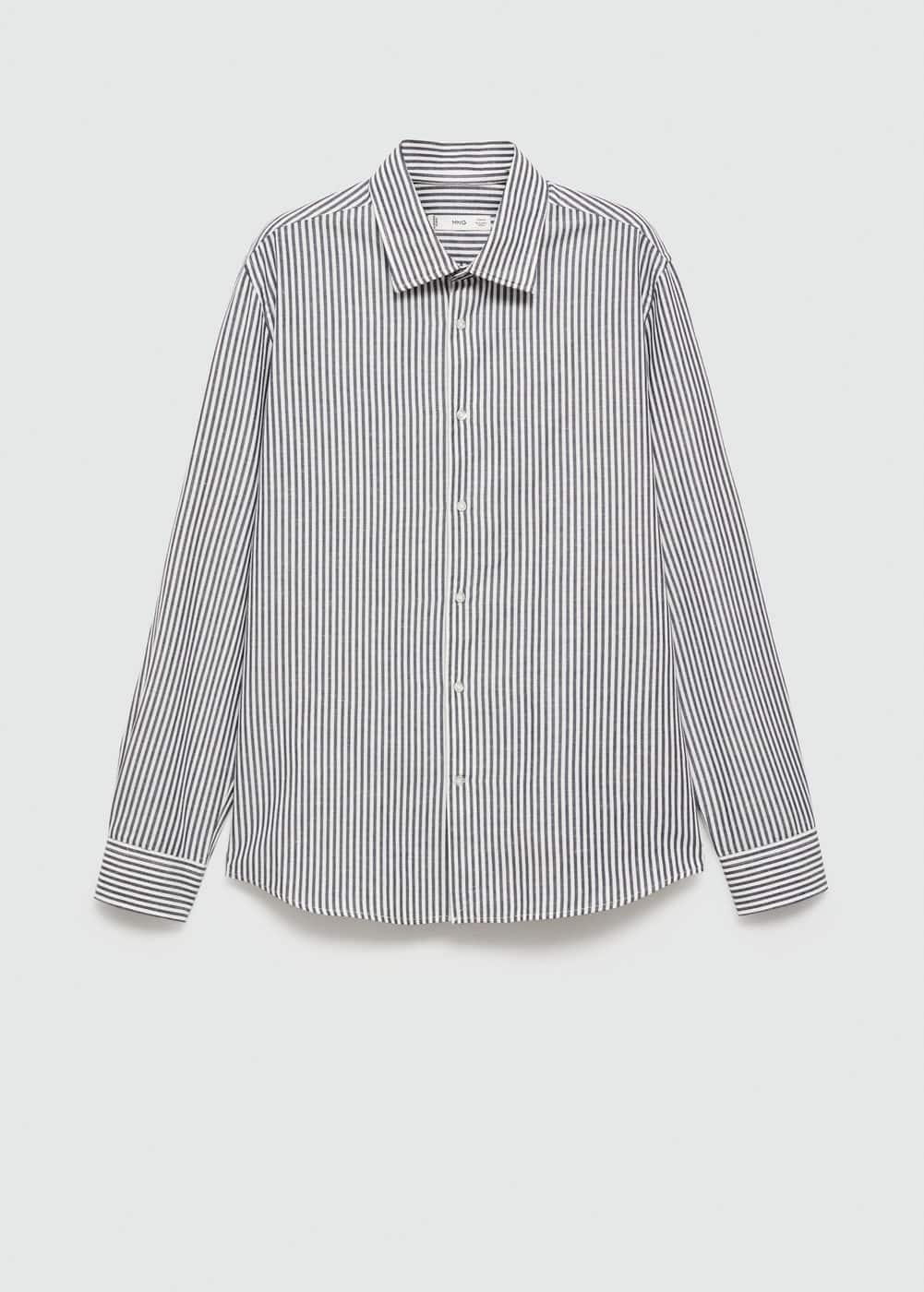 Regular-fit striped cotton-linen shirt - Men | MANGO USA Product Image
