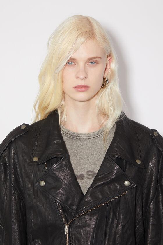 Crinkled leather biker jacket Product Image