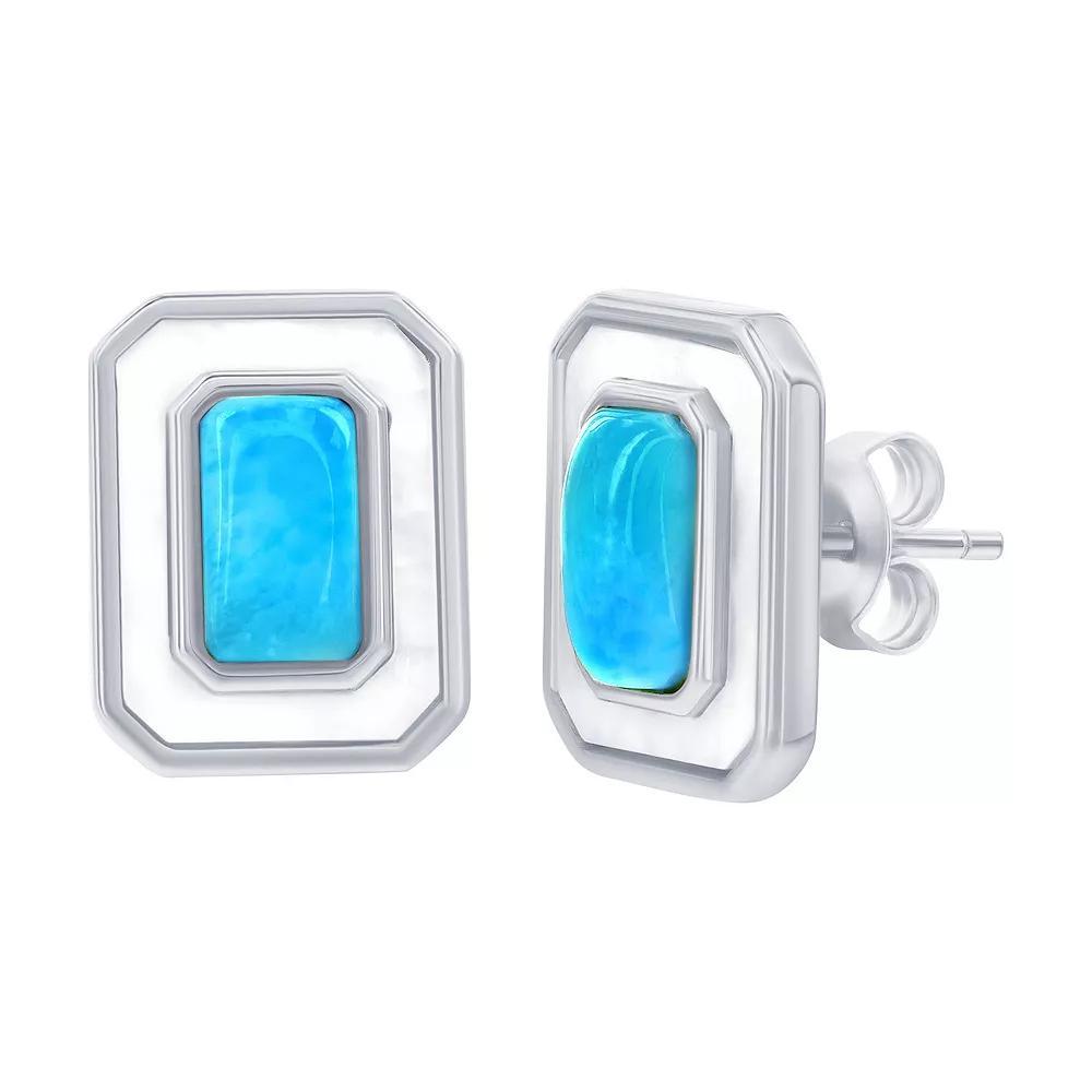 Nautica Rocks Sterling Silver Larimar and Mother-of-Pearl Rectangle Stud Earrings, Women's Product Image
