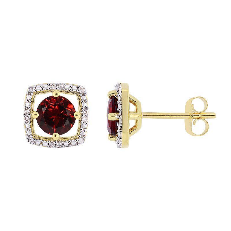 Stella Grace 10K Gold Gemstone & Diamond Accent Frame Earrings, Womens, Lab Created Red Product Image